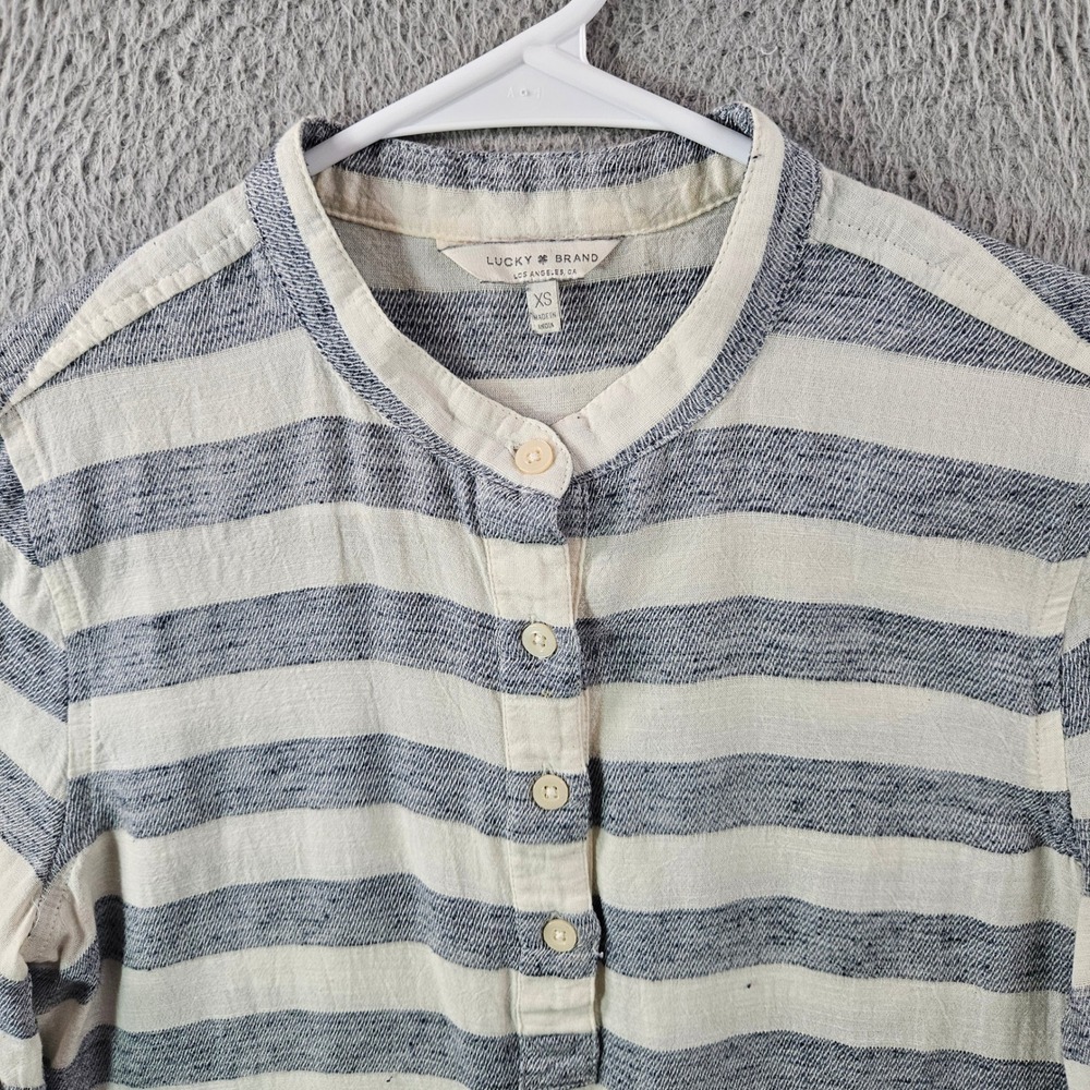 Lucky Brand Striped Peplum Blouse Women's XS Banded Collar Button Front - Picture 3 of 11
